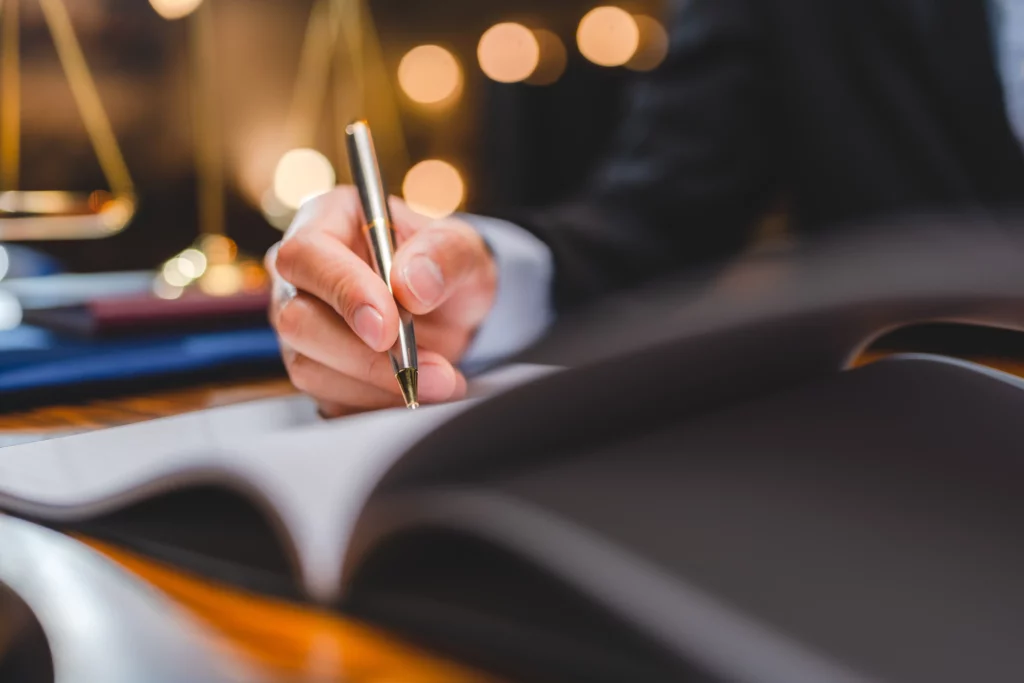 lawyer writing notes